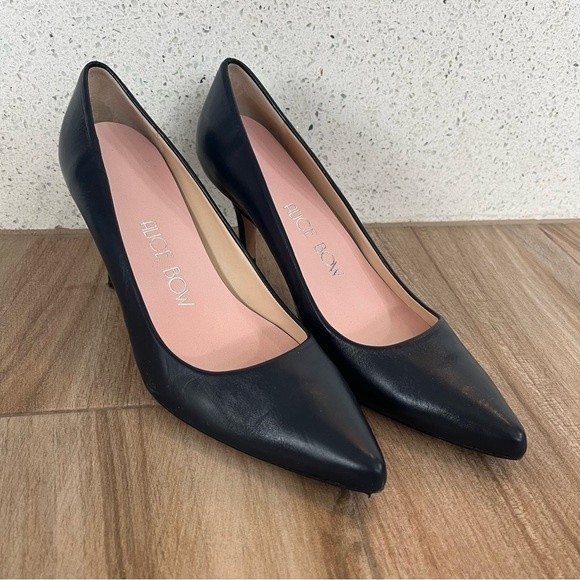 Shoes - ALICE BOW Pointed Toe Black Leather Heels Size 9